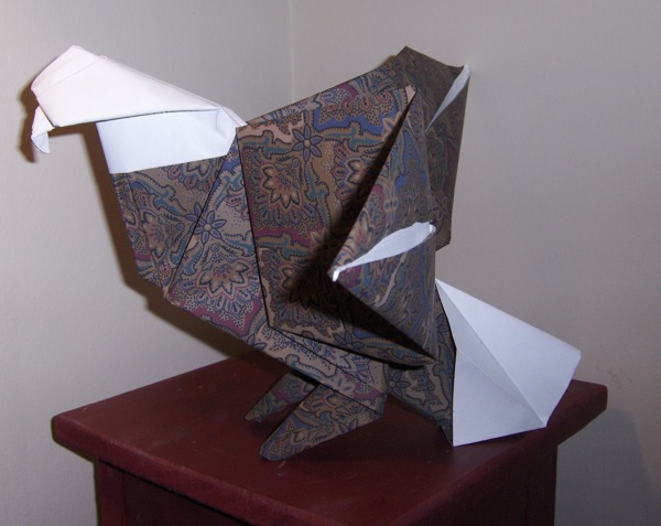Origami bald eagle folded out of wallpaper by Christine Petrell Kallevig